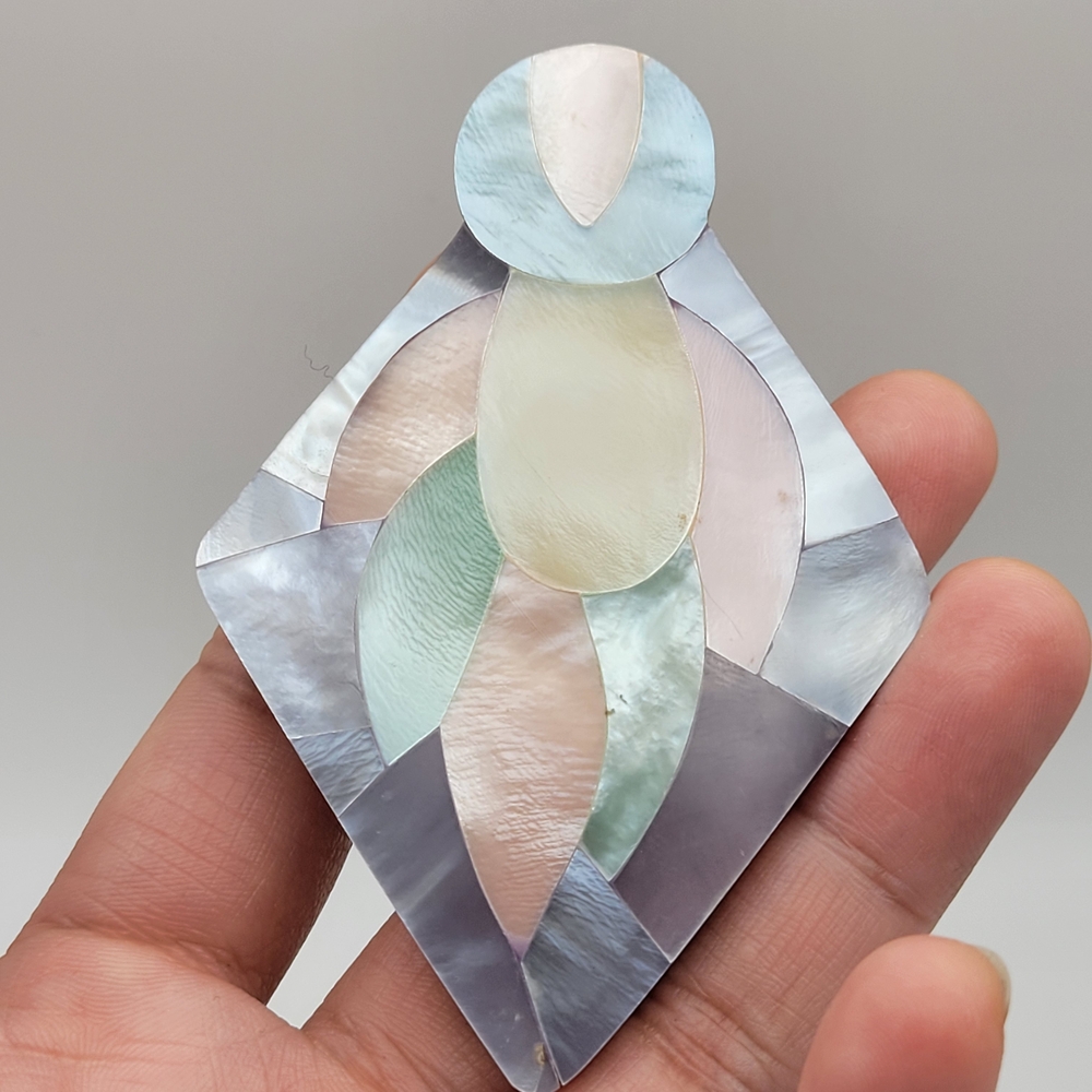Huge Abstract Geometric Mother of Pearl Pastel Brooch